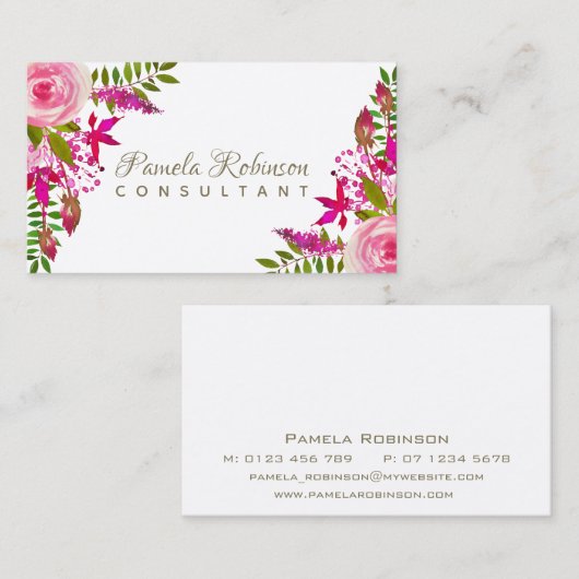 エレガントフローラ水色 名刺 (正面/裏面)