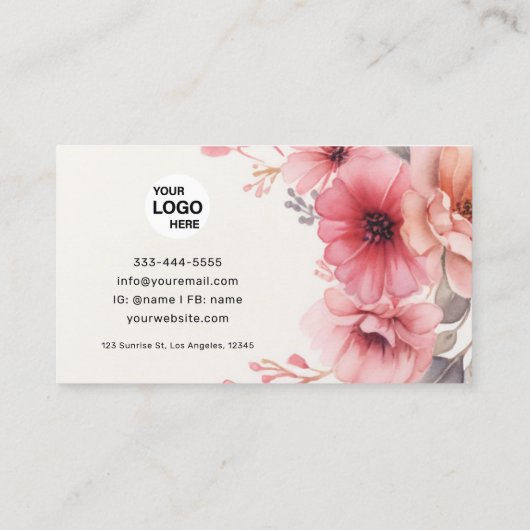 エレガントフローラ水色 名刺 (裏面)