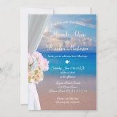 エレガントフローラ海ビーチサマーサンセット結婚ズ 招待状 (正面)