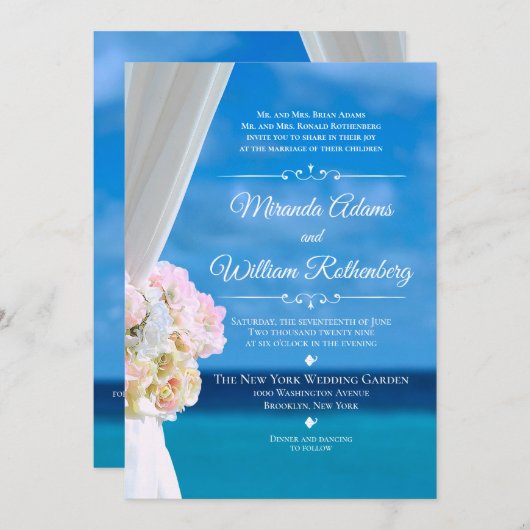 エレガントフローラ海ビーチサマー結婚ズ 招待状 (正面/裏面)