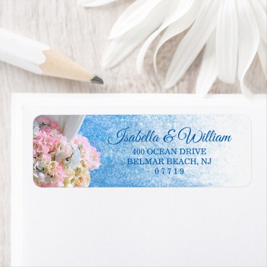 エレガントフローラ海ビーチ夏結婚の住所 ラベル (インサイチュ)