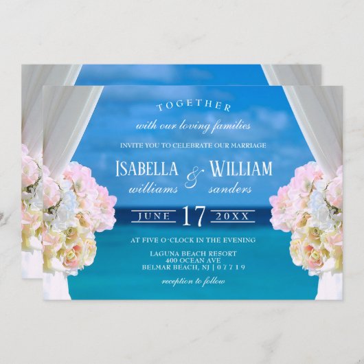 エレガントフローラ海ビーチ結婚式招待状 招待状 (正面/裏面)