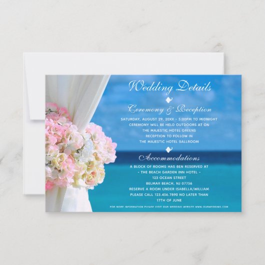 エレガントフローラ海ビーチ結婚式詳細カード 招待状 (正面)