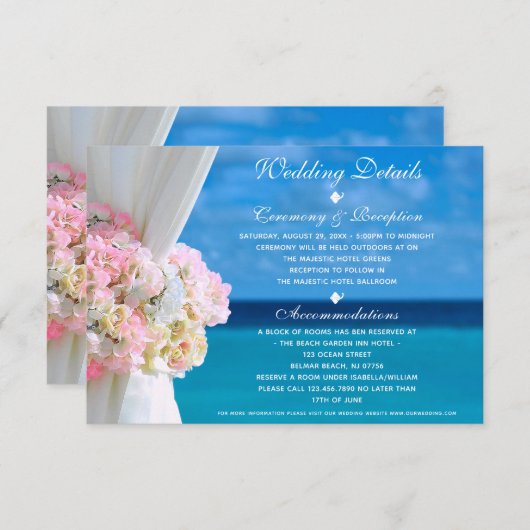 エレガントフローラ海ビーチ結婚式詳細カード 招待状 (正面/裏面)