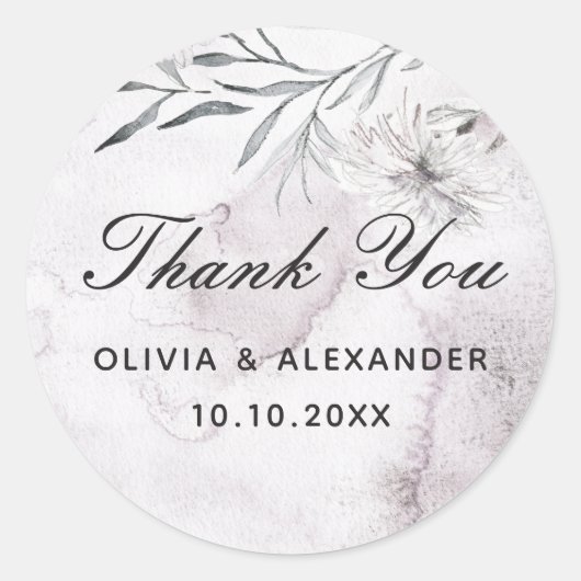エレガントフローラ淡い色のダスティ結婚パープル感謝してい君 ラウンドシール (正面)