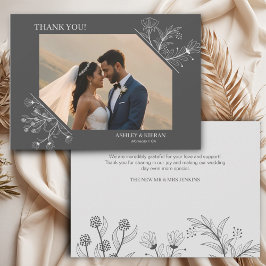 エレガントフローラ煙グレイ結婚ズ サンキューカード