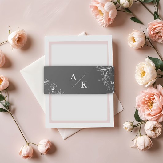 エレガントフローラ煙グレイ結婚ズ 招待状ベリーバンド