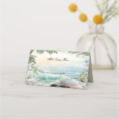 エレガントフローラ熱帯ビーチ結婚式テーブルプレイス プレイスカード (正面)