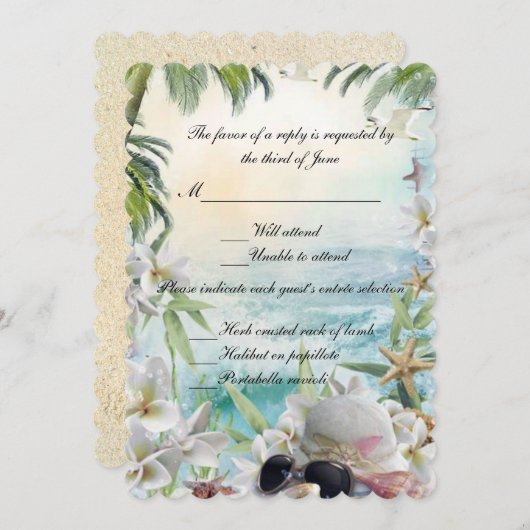 エレガントフローラ熱帯ビーチ結婚式反応 招待状 (正面/裏面)