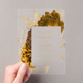 エレガントフローラ燃えたオレンジ色の金ゴールド結婚ズ アクリル招待状 (インサイチュ (ポータブル))