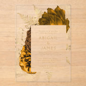 エレガントフローラ燃えたオレンジ色の金ゴールド結婚ズ アクリル招待状 (正面)