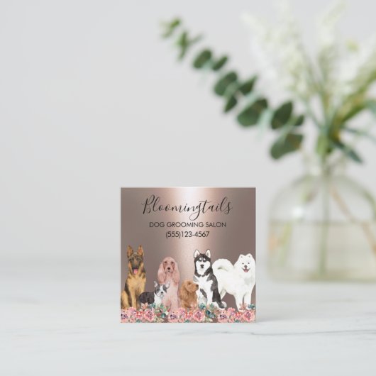 エレガントフローラ犬グルーミングペットサービス スクエア名刺 (スタンド正面)