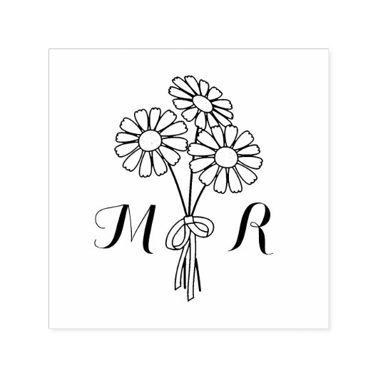 エレガントフローラ白デイジーモノグラ結婚ム セルフインキングスタンプ (デザイン)