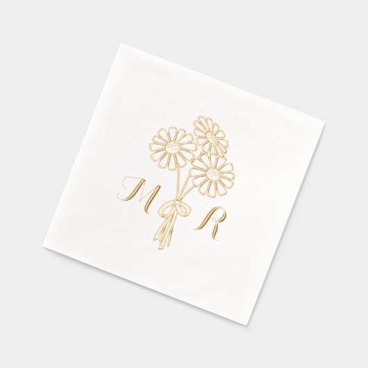 エレガントフローラ白デイジーモノグラ結婚ム 箔ナプキン (左)