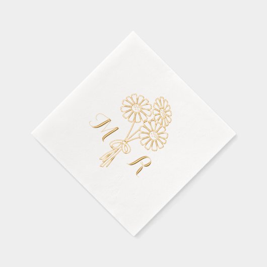エレガントフローラ白デイジーモノグラ結婚ム 箔ナプキン (右)