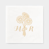 エレガントフローラ白デイジーモノグラ結婚ム 箔ナプキン (正面)