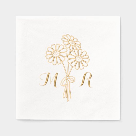 エレガントフローラ白デイジーモノグラ結婚ム 箔ナプキン (正面)