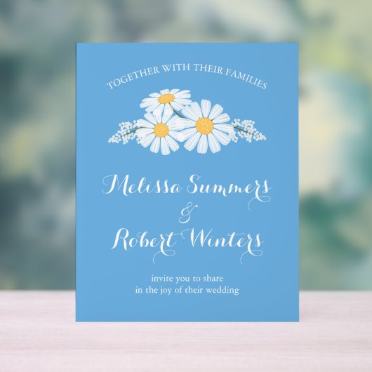 エレガントフローラ白デイジー結婚ズブルー アクリルサイン (ニュートラル)