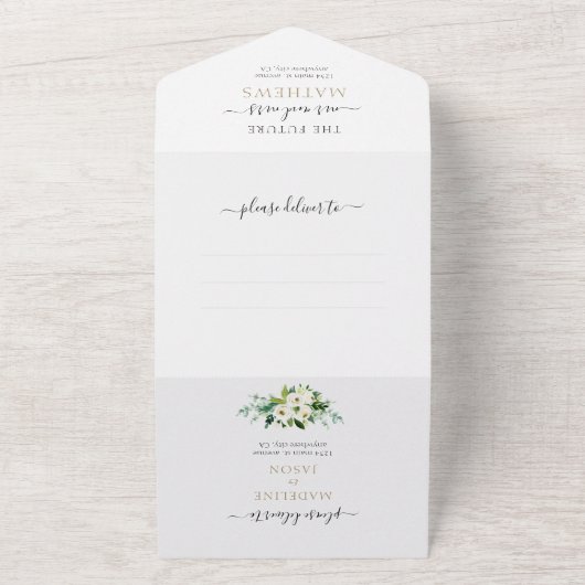 エレガントフローラ白金ゴールドバラ水の色結婚の オールインワン招待状 (外側)