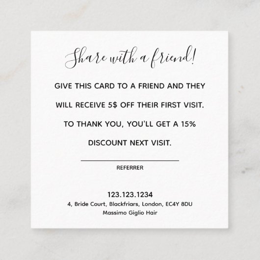 エレガントフローラ白黒の紹介カード スクエア名刺 (裏面)