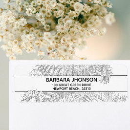 エレガントフローラ白黒デイジー差出人住所 ラベル