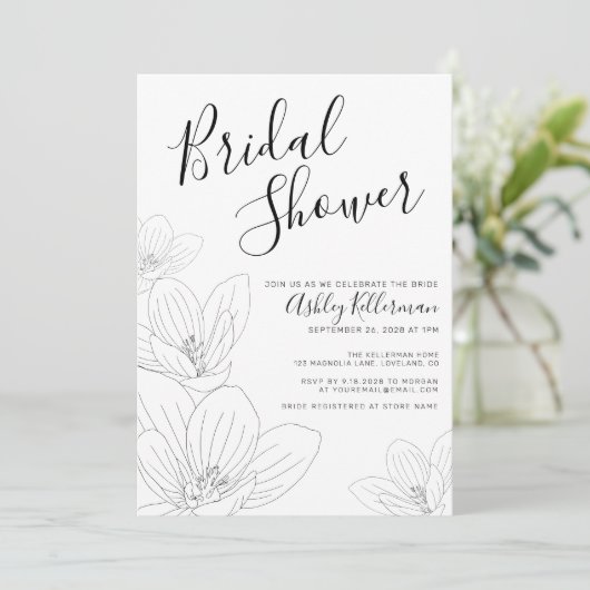 エレガントフローラ白黒ブライダルシャワー 招待状 (スタンド正面)