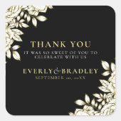 エレガントフローラ白黒ミニマル結婚金ゴールド スクエアシール (正面)