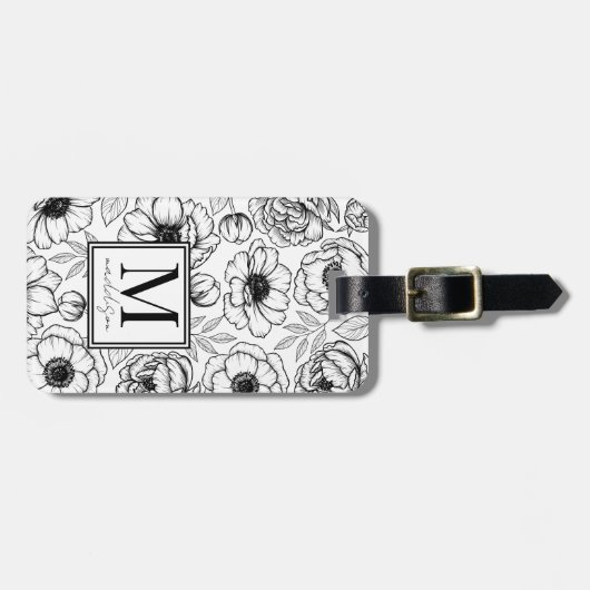 エレガントフローラ白黒名モノグラム ラゲッジタグ (正面横)