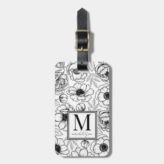 エレガントフローラ白黒名モノグラム ラゲッジタグ (正面縦)