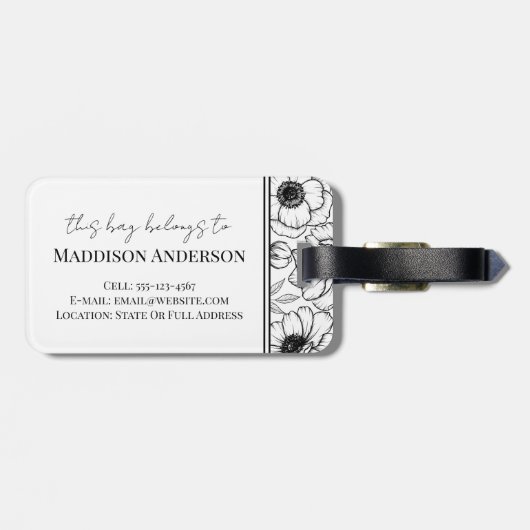 エレガントフローラ白黒名モノグラム ラゲッジタグ (裏面横)