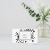 エレガントフローラ白黒水色シックモダン 名刺 (スタンド正面)