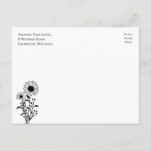 エレガントフローラ白黒結婚たった今結婚しました 案内ポストカード (裏面)