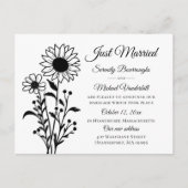 エレガントフローラ白黒結婚たった今結婚しました 案内ポストカード (正面)