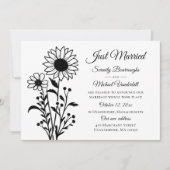 エレガントフローラ白黒結婚たった今結婚しました 案内状 (正面)