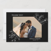 エレガントフローラ白黒結婚ズ サンキューカード (正面)