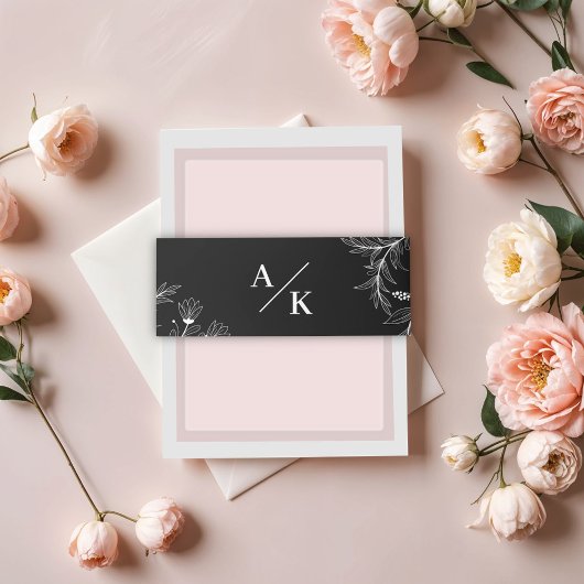 エレガントフローラ白黒結婚ズ 招待状ベリーバンド