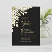 エレガントフローラ白黒金ゴールドバラ結婚の 招待状 (スタンド正面)