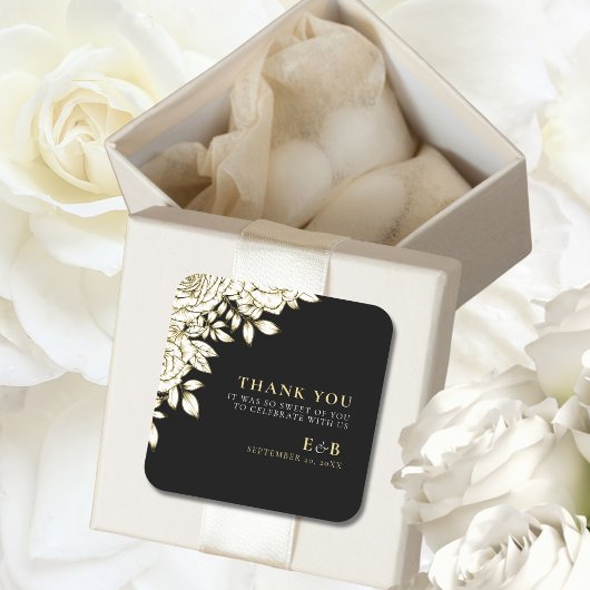 エレガントフローラ白黒金ゴールドモノグラ結婚ムズ スクエアシール