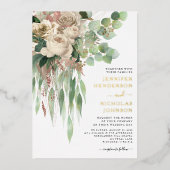 エレガントフローラ白黒金ゴールド結婚 箔招待状 (正面)