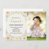 エレガントフローラ第1の誕生日招待状 招待状 (正面/裏面)