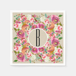 エレガントフローラ素朴シッククラフトモノグラム結婚ズ スタンダードカクテルナプキン