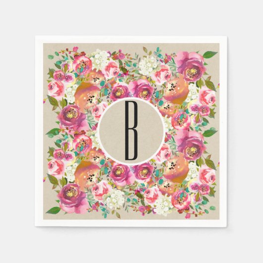 エレガントフローラ素朴シッククラフトモノグラム結婚ズ スタンダードカクテルナプキン (正面)