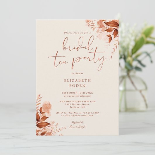 エレガントフローラ素朴テラコッタブライダルティーパーティー 招待状 (スタンド正面)