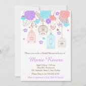 エレガントフローラ紫と青のブライダルシャワー 招待状 (正面)