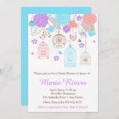 エレガントフローラ紫と青のブライダルシャワー 招待状 (正面/裏面)