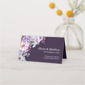 エレガントフローラ紫の水の色結婚の プレイスカード (裏面)