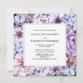 エレガントフローラ紫の水の色結婚の 招待状 (正面)