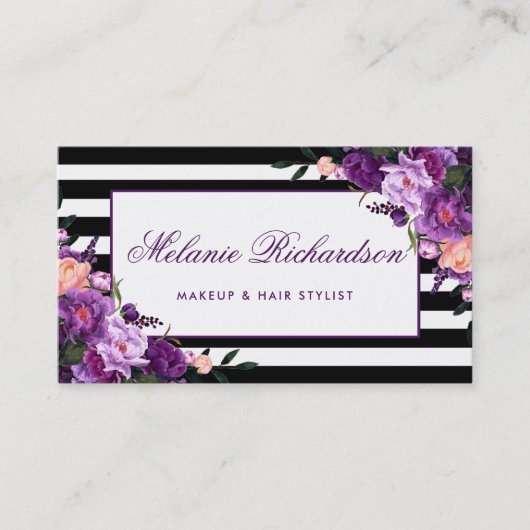 エレガントフローラ紫ウルトラストライプのミレ 名刺 (正面)