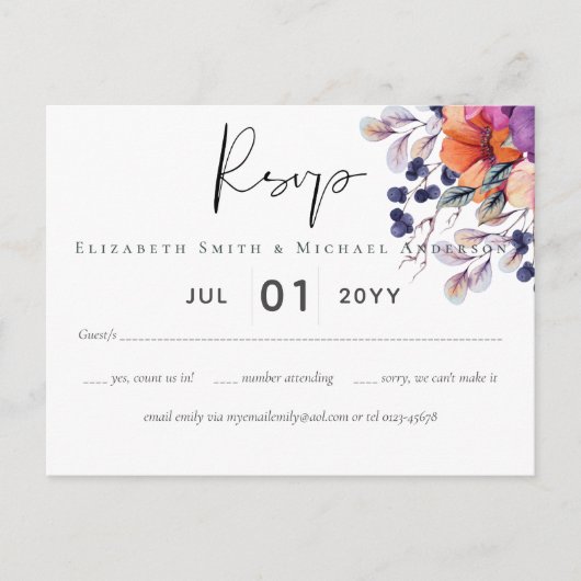 エレガントフローラ紫オレンジ結婚ズ ポストカード (正面)