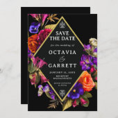 エレガントフローラ紫フォーマル赤オレンジ セーブザデート (正面/裏面)